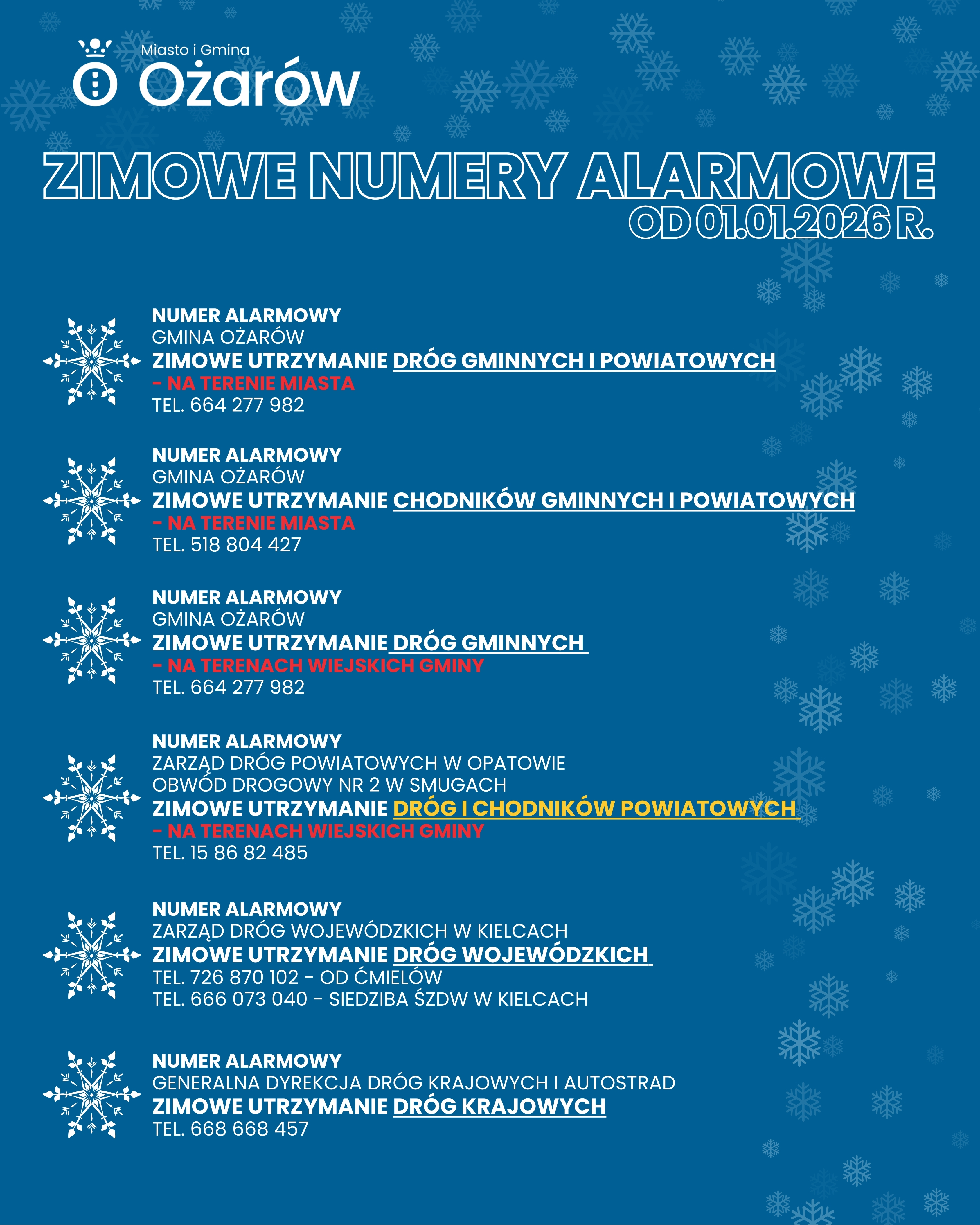 Nuemry alarmowe zimowe utrzymanie dr&oacute;g