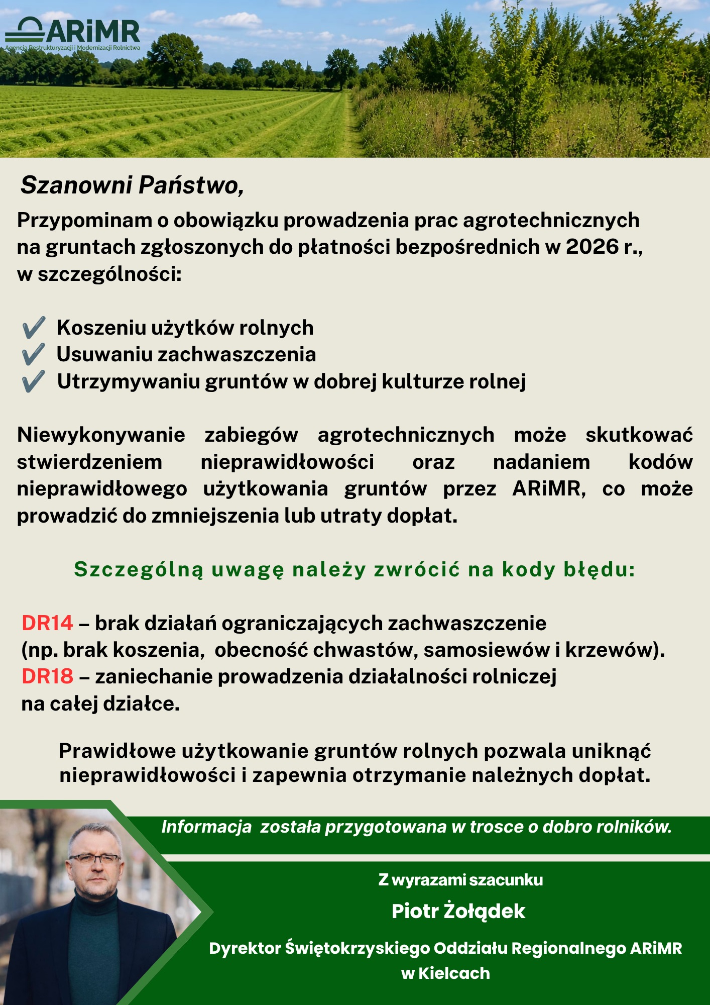 Komunikat dla rolników odnośnie prowadzenia prac agrotechnicznych Komunikat dla rolników odnośnie prowadzenia prac agrotechnicznych